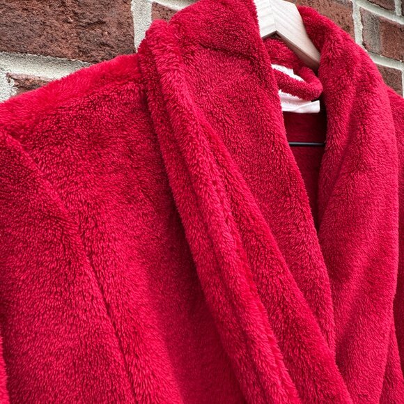 Blu Chic Lounge Robe Plush Red One Size Cozy Soft Pockets - Picture 3 of 9